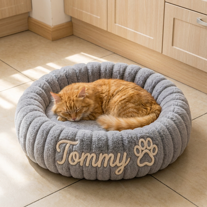 Personalized Round Fluffy CAT Bed
