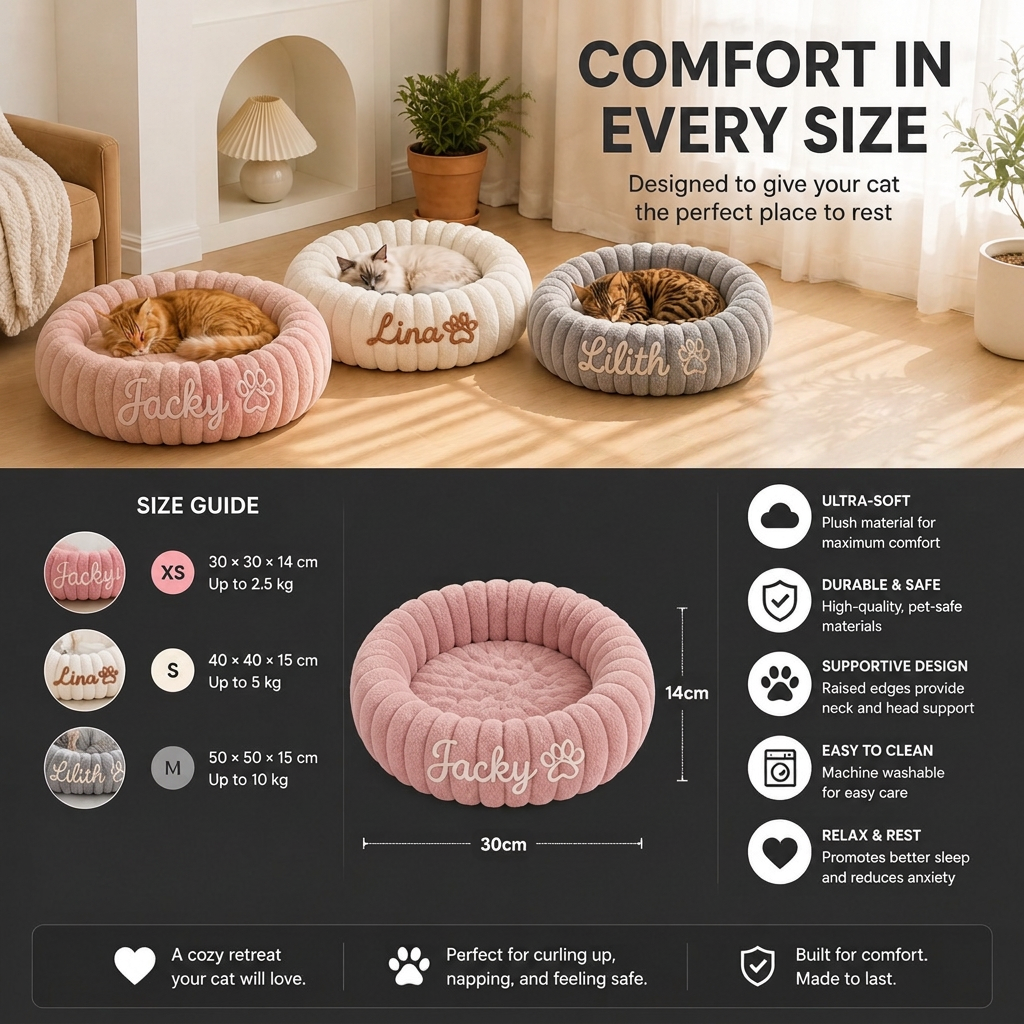 Personalized Round Fluffy CAT Bed