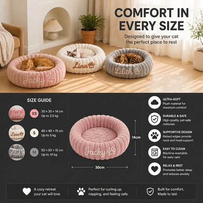 Personalized Round Fluffy CAT Bed