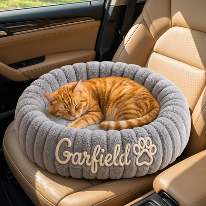 Personalized Round Fluffy CAT Bed