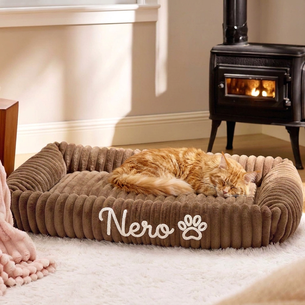 Personalized Fluffy Cloud Cat Bed with Soft Bolsters