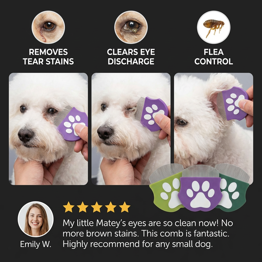 Pet Eye Comb – Facial Grooming Comb for Tear Stains, Eye Discharge & Flea Control