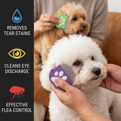 Pet Eye Comb – Facial Grooming Comb for Tear Stains, Eye Discharge & Flea Control