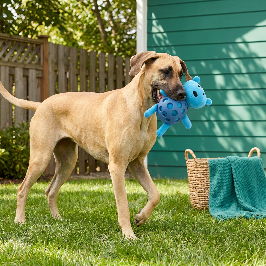 2-in-1 Bear Dog Toy – Squeaky Plush & Dental Chew Ball