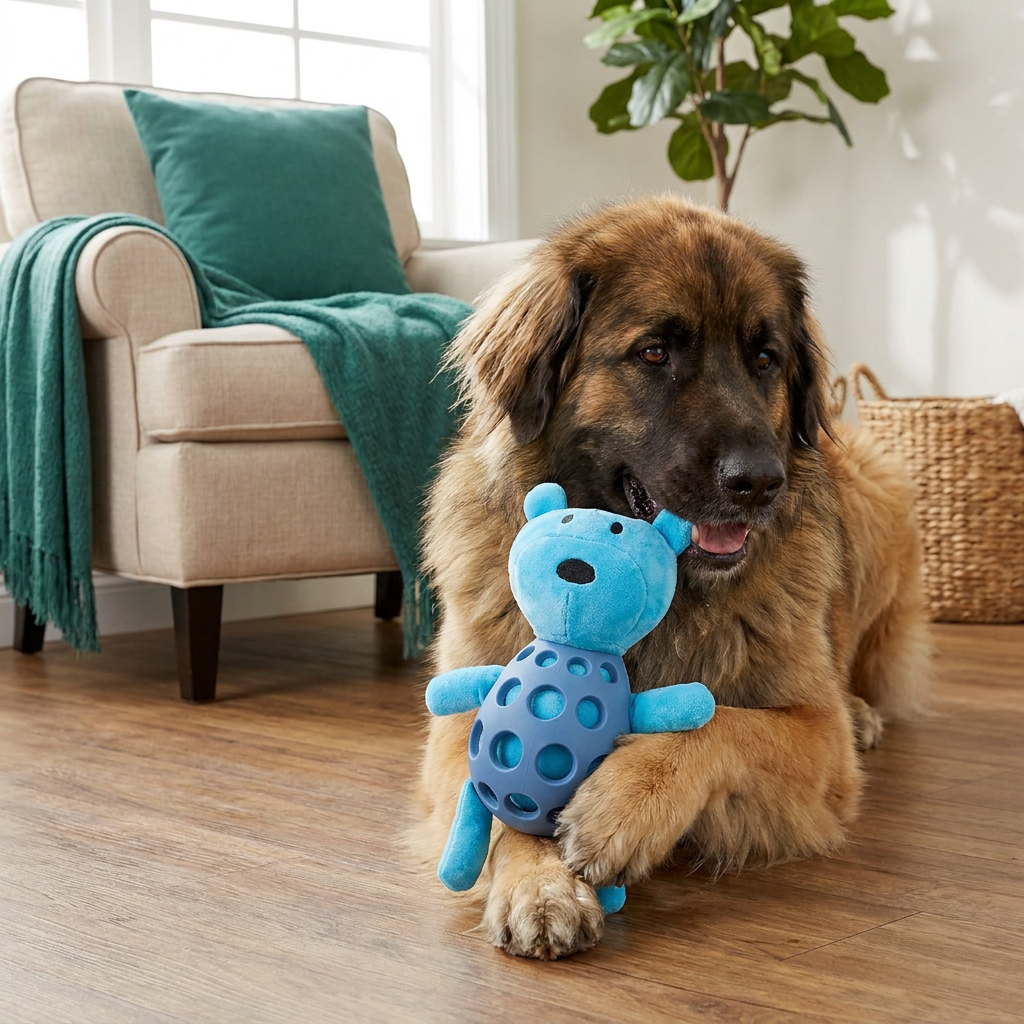2-in-1 Bear Dog Toy – Squeaky Plush & Dental Chew Ball