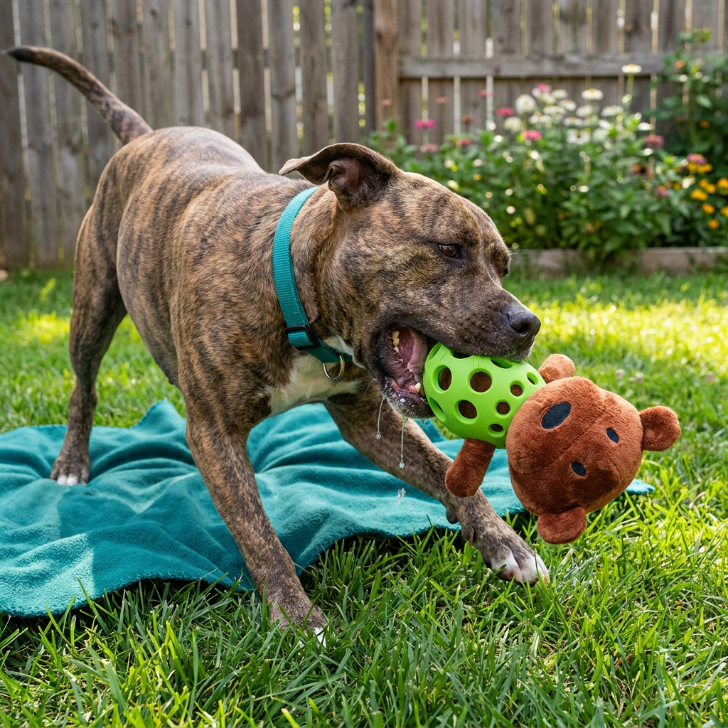 2-in-1 Bear Dog Toy – Squeaky Plush & Dental Chew Ball