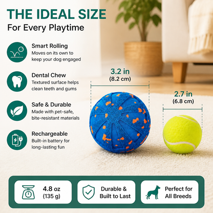 Interactive Rechargeable Dog Ball – Smart Rolling & Dental Chew Toy