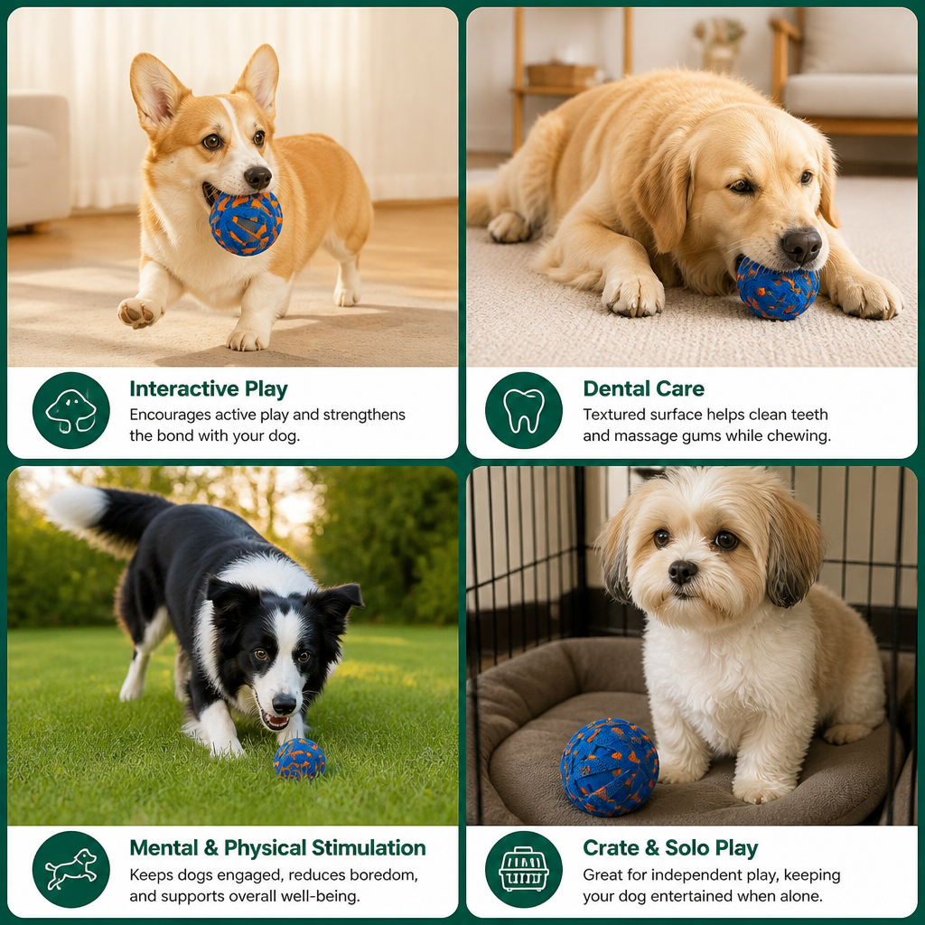 Interactive Rechargeable Dog Ball – Smart Rolling & Dental Chew Toy