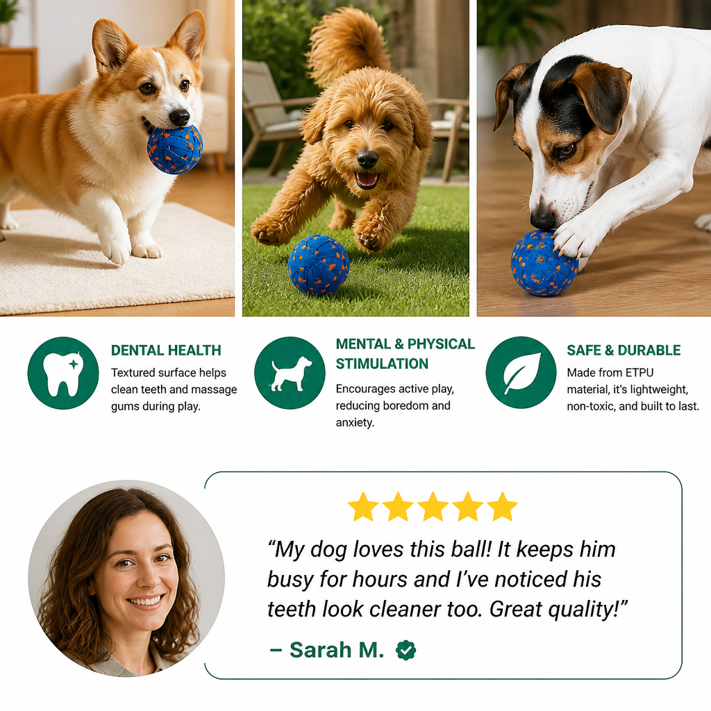 Interactive Rechargeable Dog Ball – Smart Rolling & Dental Chew Toy