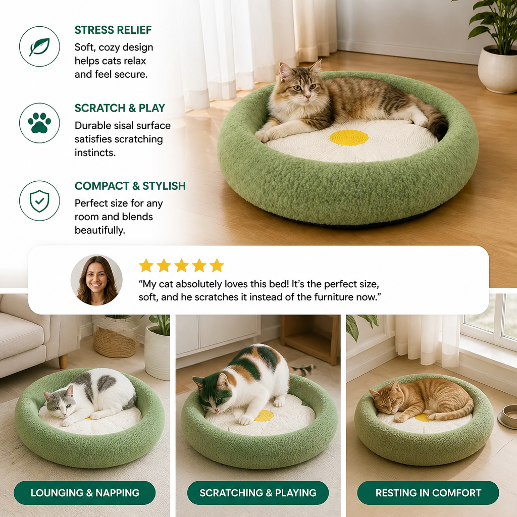 Flower Cat Scratcher Bed – Cozy 2-in-1 Scratching Lounge