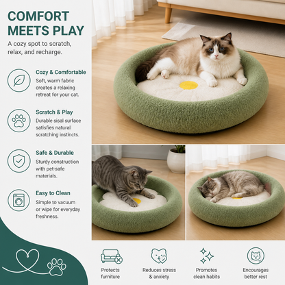 Flower Cat Scratcher Bed – Cozy 2-in-1 Scratching Lounge