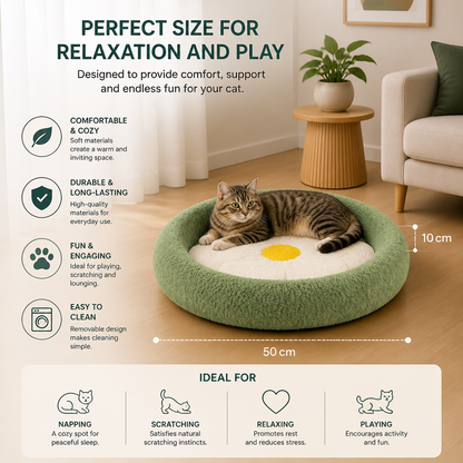 Flower Cat Scratcher Bed – Cozy 2-in-1 Scratching Lounge