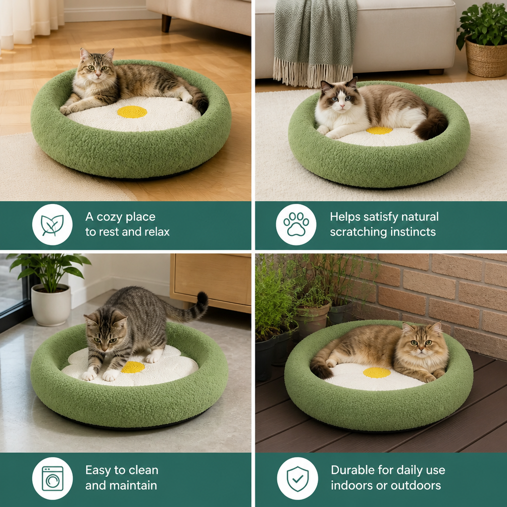 Flower Cat Scratcher Bed – Cozy 2-in-1 Scratching Lounge
