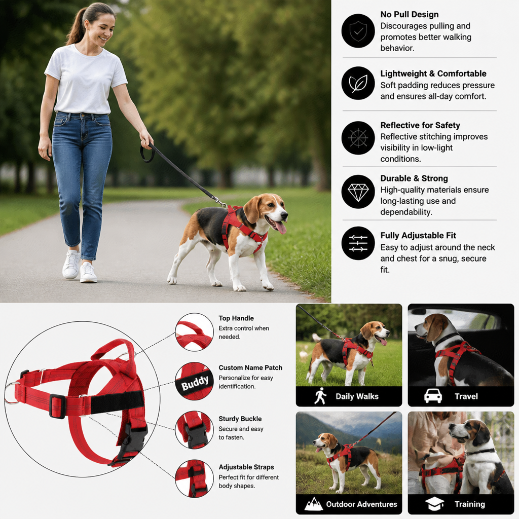 Personalized Reflective No-Pull Dog Harness with Custom Name Patch