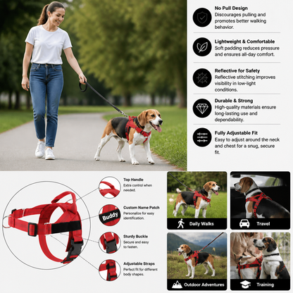 Personalized Reflective No-Pull Dog Harness with Custom Name Patch