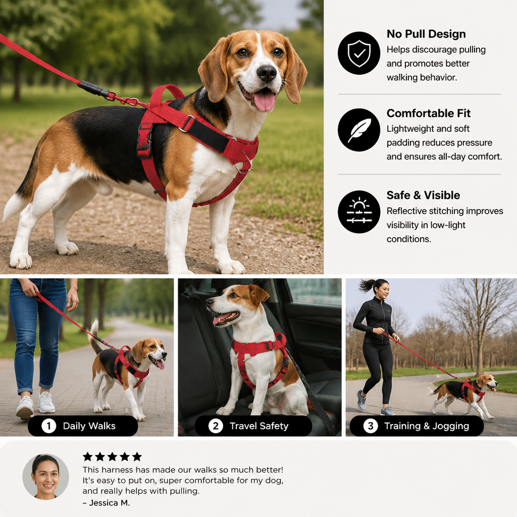 Personalized Reflective No-Pull Dog Harness with Custom Name Patch