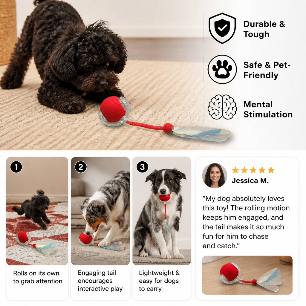 Upgraded Smart Rolling Dog Ball – Durable Interactive Toy with Mesh Tail