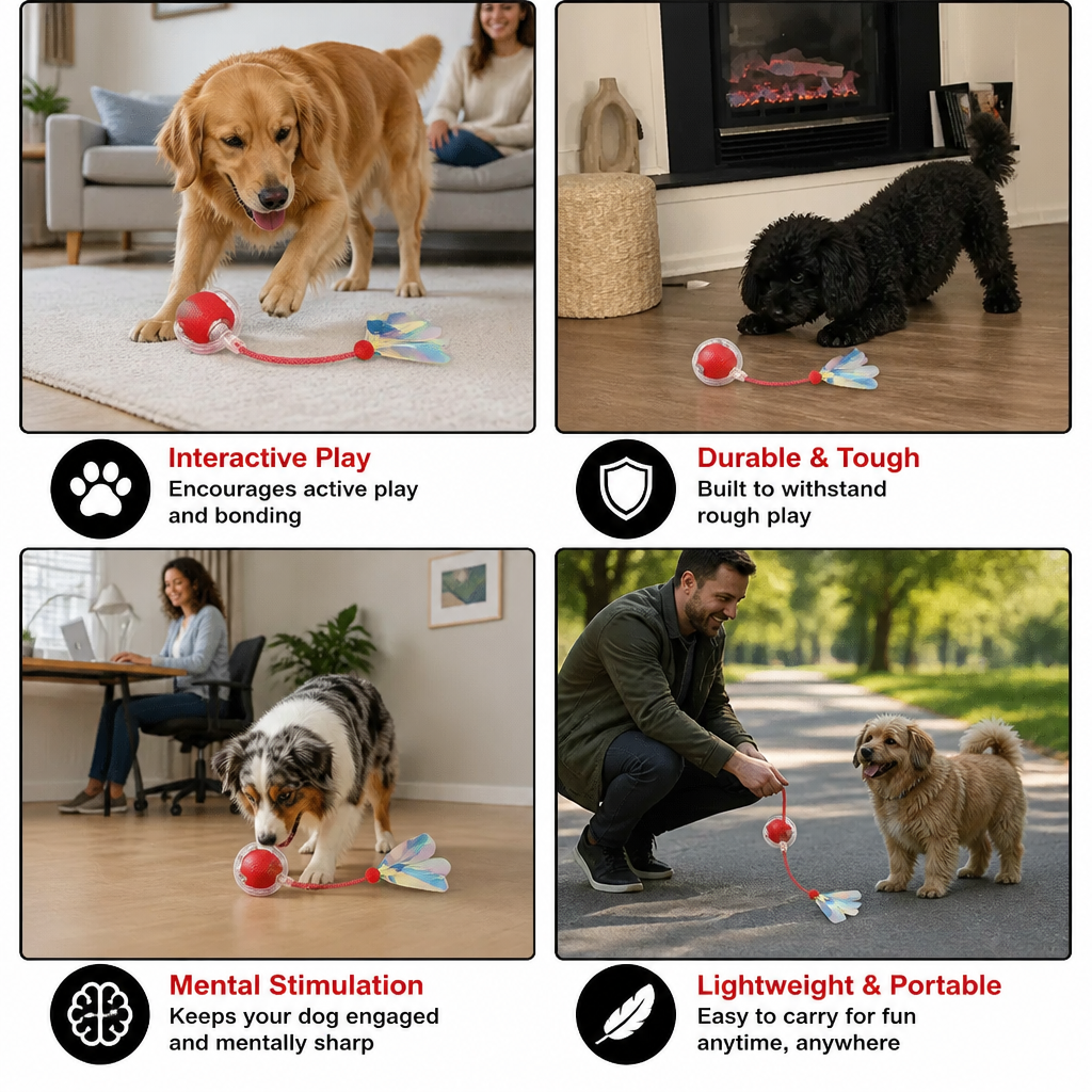 Upgraded Smart Rolling Dog Ball – Durable Interactive Toy with Mesh Tail