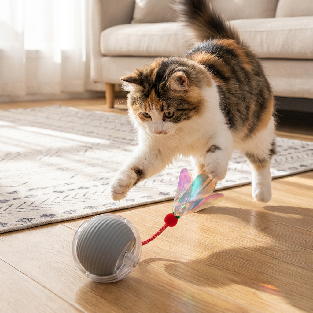 Upgraded Smart Rolling Cat Ball – Durable Interactive Toy with Mesh Tail