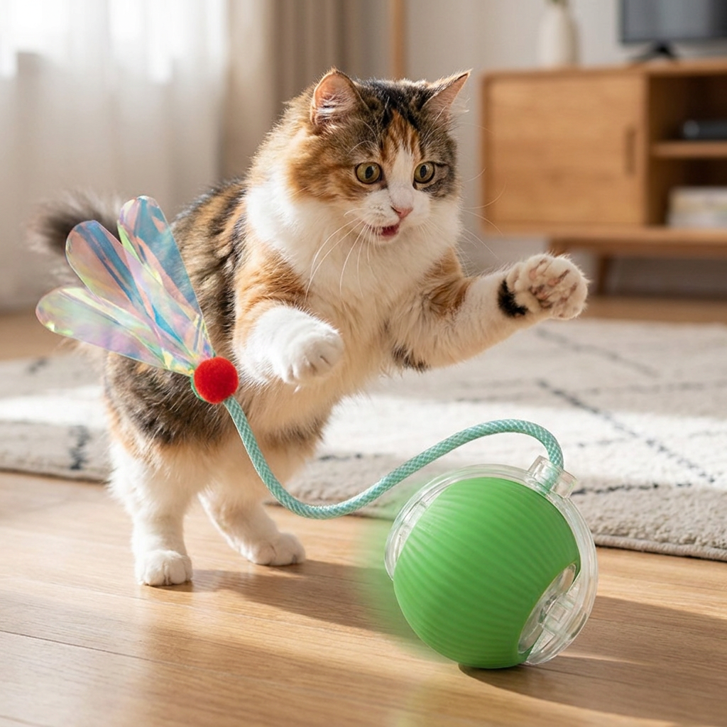Upgraded Smart Rolling Cat Ball – Durable Interactive Toy with Mesh Tail