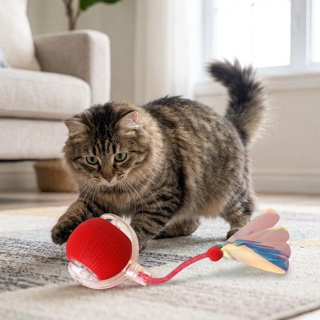 Upgraded Smart Rolling Cat Ball – Durable Interactive Toy with Mesh Tail
