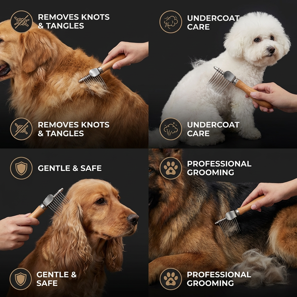 Pet Dematting Comb – Undercoat & Knot Remover