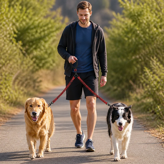 2-in-1 Double Dog Lead with 360° Swivel – Tangle-Free & Shock-Absorbing