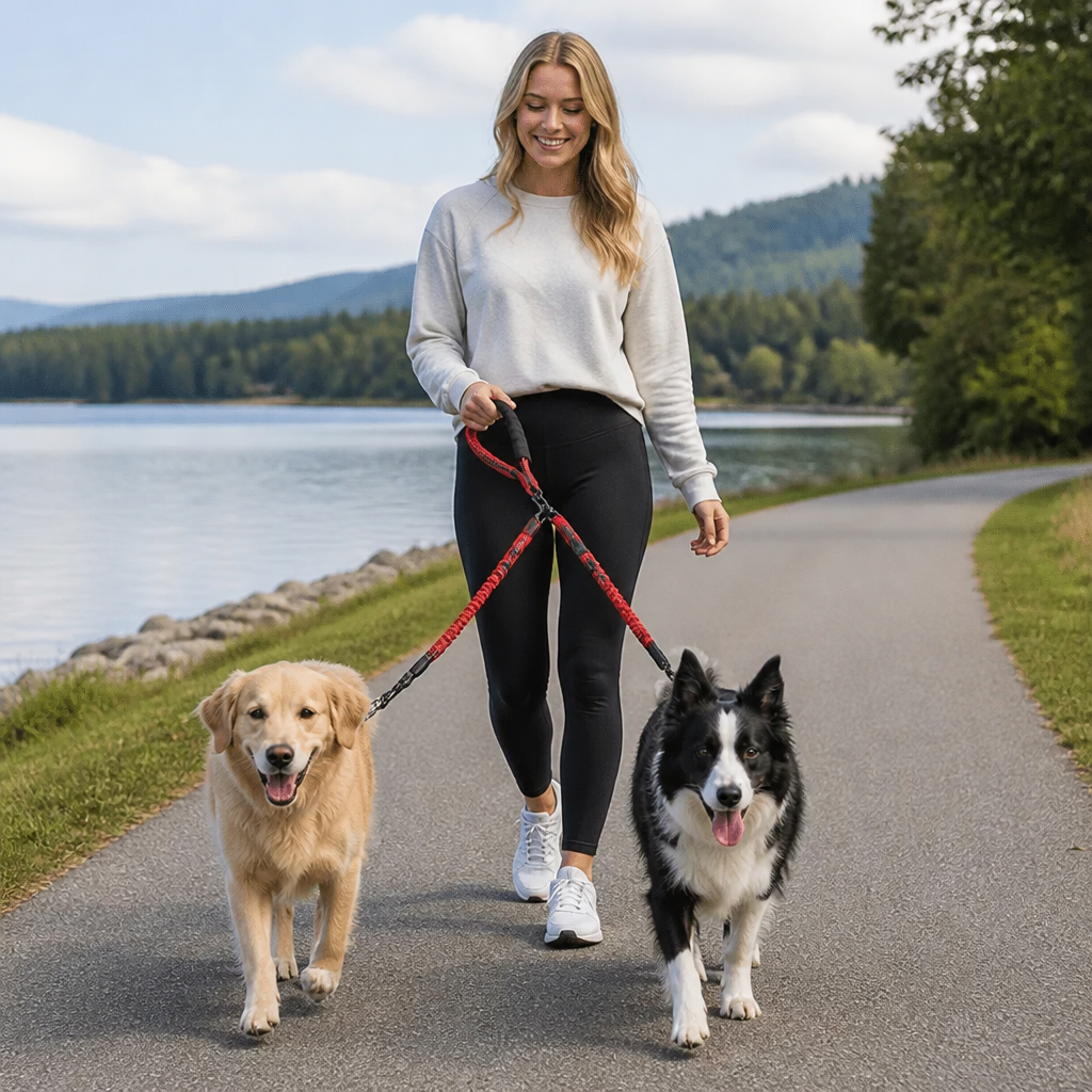 2-in-1 Double Dog Lead with 360° Swivel – Tangle-Free & Shock-Absorbing