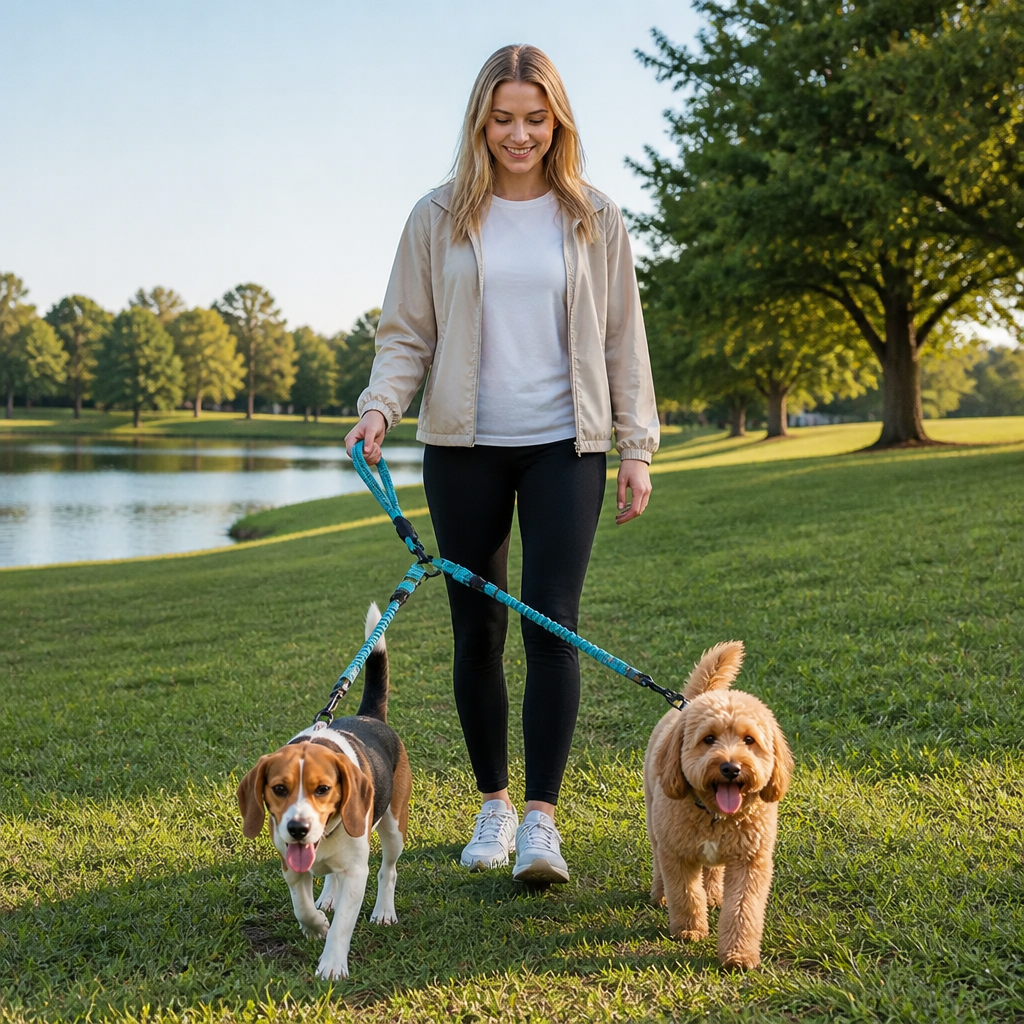 2-in-1 Double Dog Lead with 360° Swivel – Tangle-Free & Shock-Absorbing