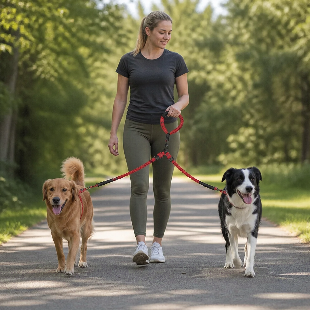 2-in-1 Double Dog Lead with 360° Swivel – Tangle-Free & Shock-Absorbing