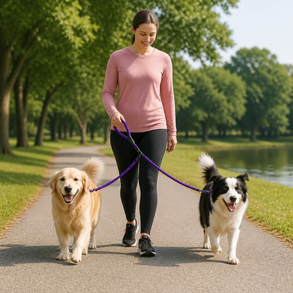 2-in-1 Double Dog Lead with 360° Swivel – Tangle-Free & Shock-Absorbing