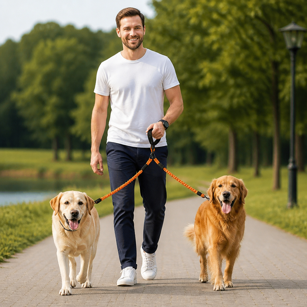 2-in-1 Double Dog Lead with 360° Swivel – Tangle-Free & Shock-Absorbing