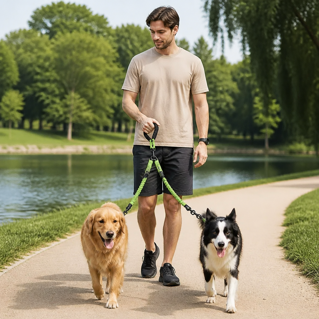 2-in-1 Double Dog Lead with 360° Swivel – Tangle-Free & Shock-Absorbing
