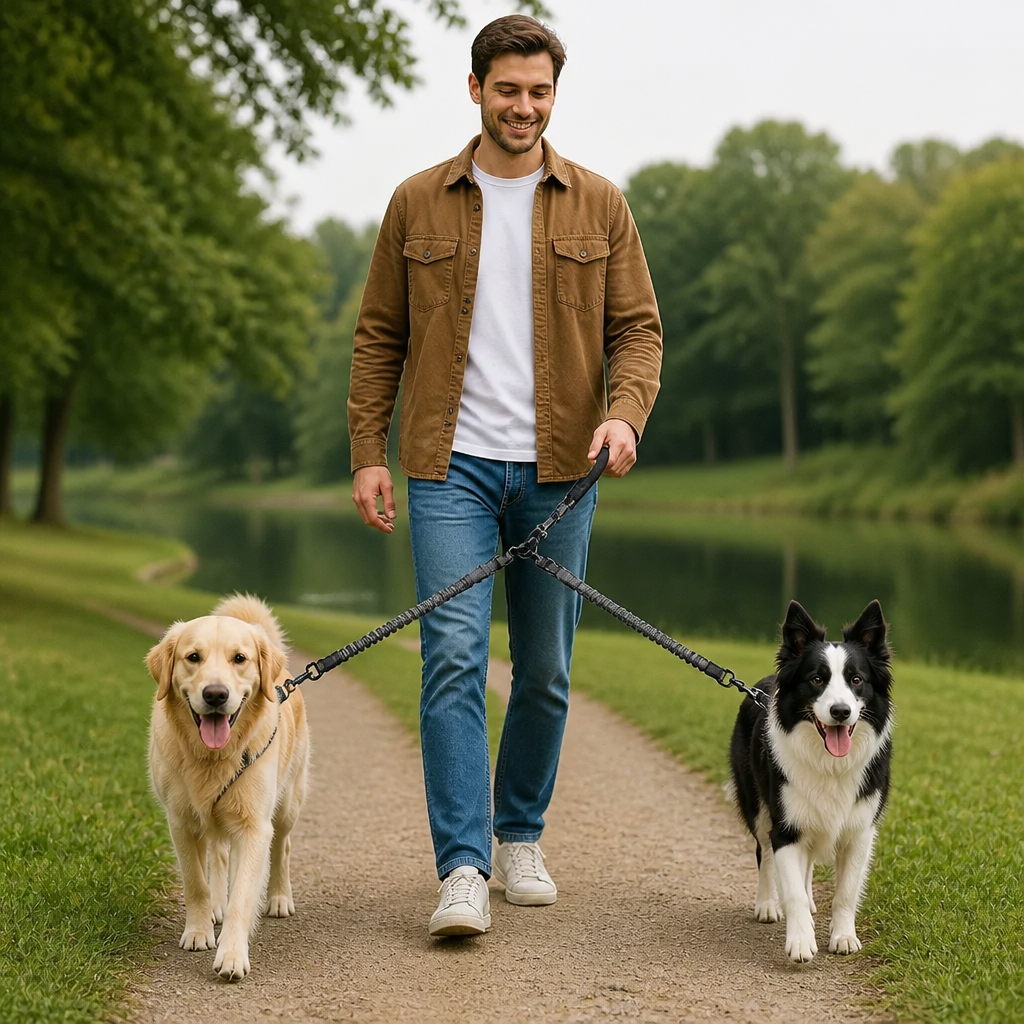 2-in-1 Double Dog Lead with 360° Swivel – Tangle-Free & Shock-Absorbing