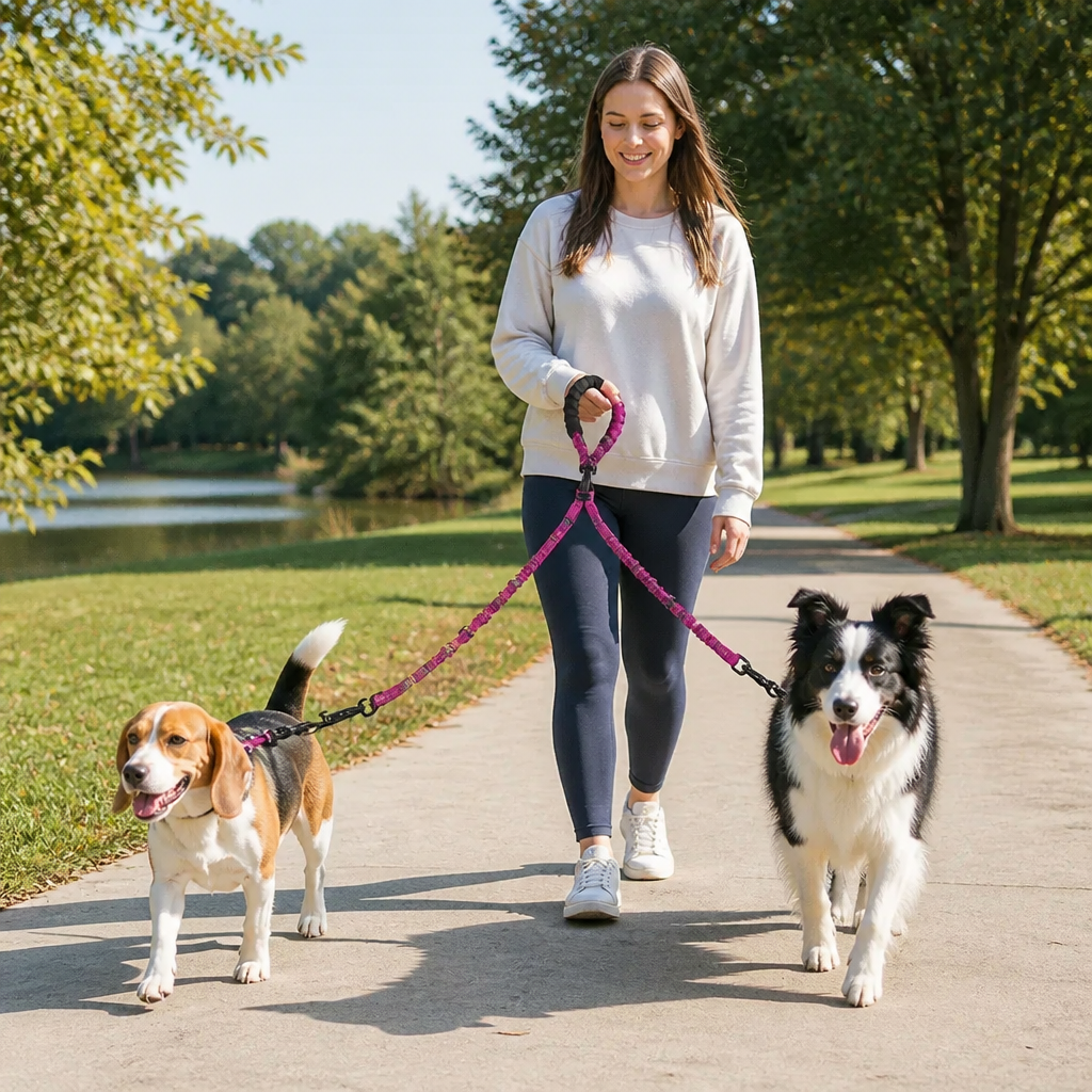 2-in-1 Double Dog Lead with 360° Swivel – Tangle-Free & Shock-Absorbing