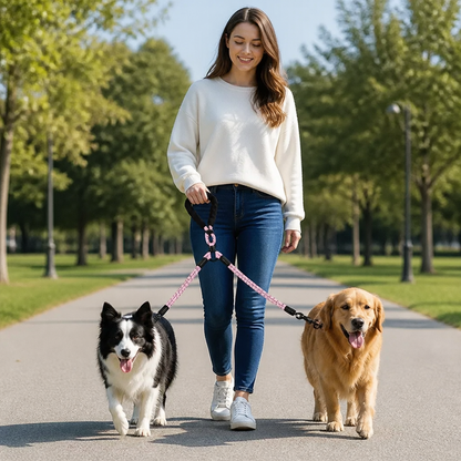2-in-1 Double Dog Lead with 360° Swivel – Tangle-Free & Shock-Absorbing