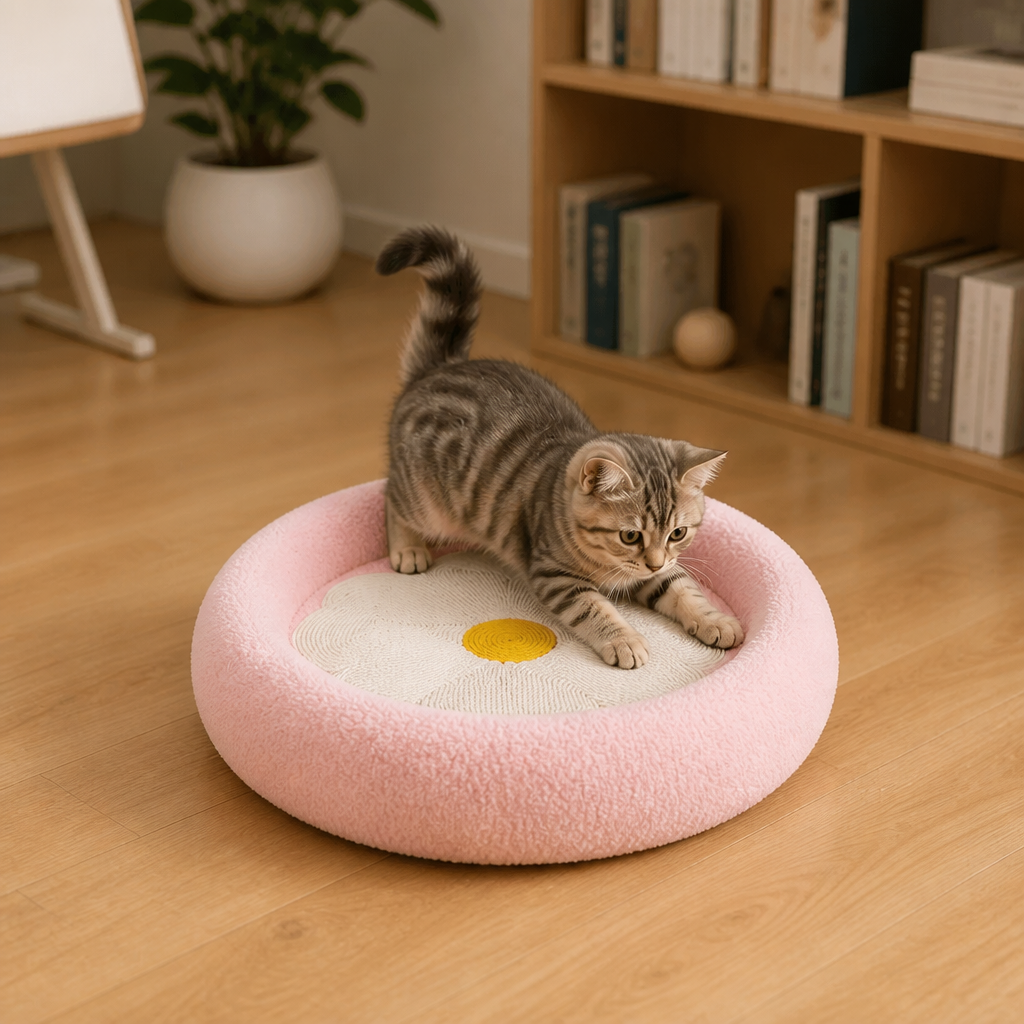 Flower Cat Scratcher Bed – Cozy 2-in-1 Scratching Lounge