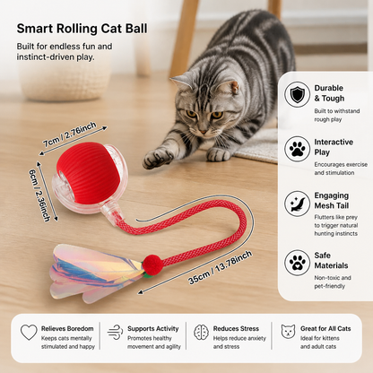 Upgraded Smart Rolling Cat Ball – Durable Interactive Toy with Mesh Tail