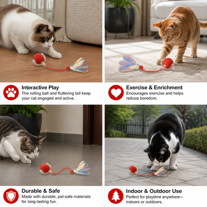 Upgraded Smart Rolling Cat Ball – Durable Interactive Toy with Mesh Tail