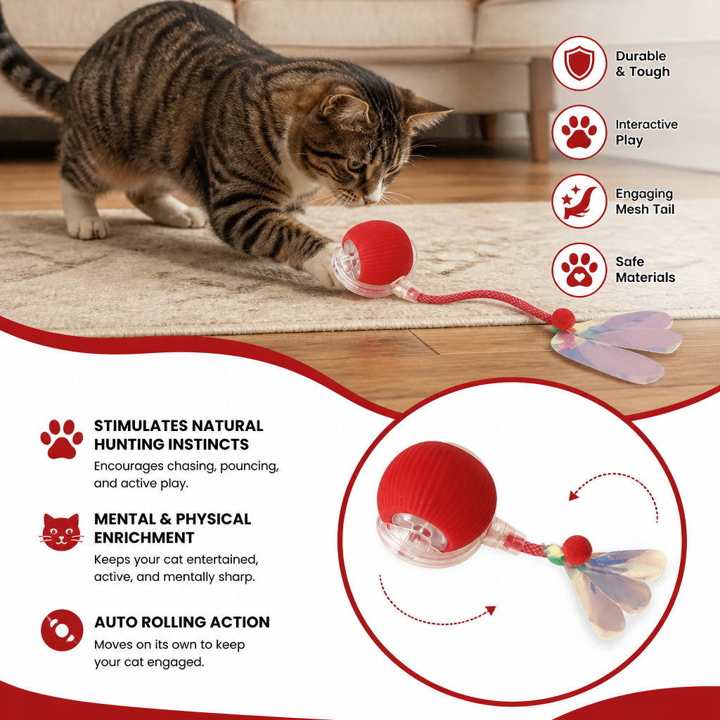 Upgraded Smart Rolling Cat Ball – Durable Interactive Toy with Mesh Tail