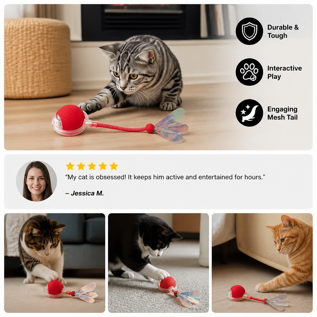 Upgraded Smart Rolling Cat Ball – Durable Interactive Toy with Mesh Tail