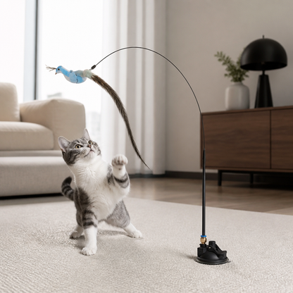 Hands-Free Interactive Cat Wand Toy with Natural Feathers & Suction Cup