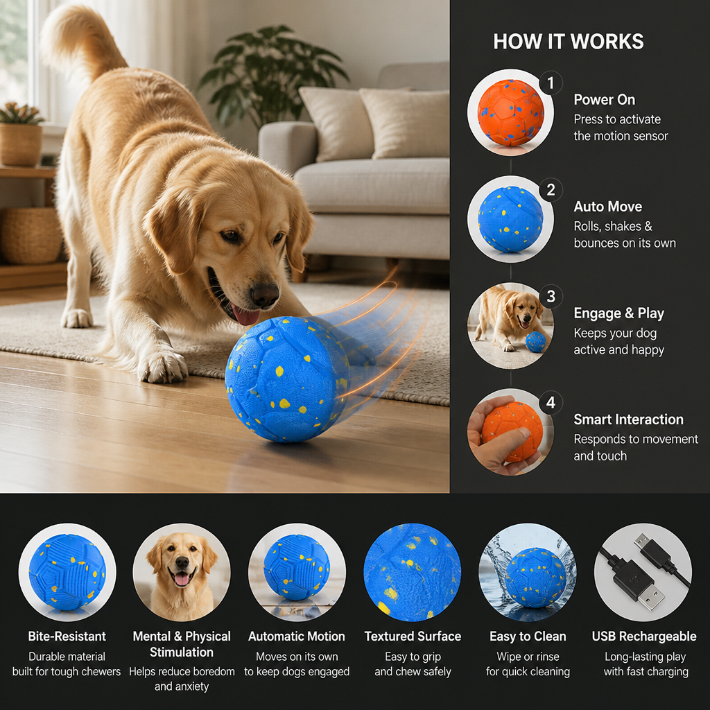 Eco-Friendly Bite-Resistant Smart Interactive Automatic Dog Ball