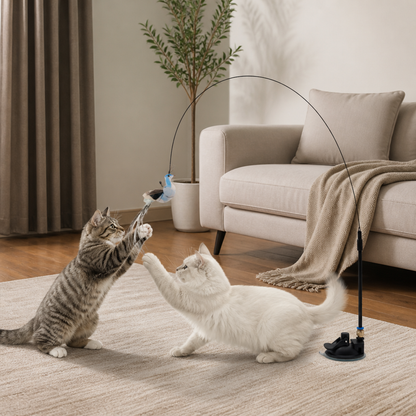 Hands-Free Interactive Cat Wand Toy with Natural Feathers & Suction Cup