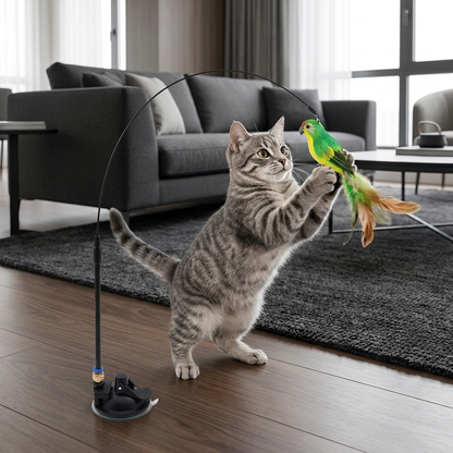 Hands-Free Interactive Cat Wand Toy with Natural Feathers & Suction Cup