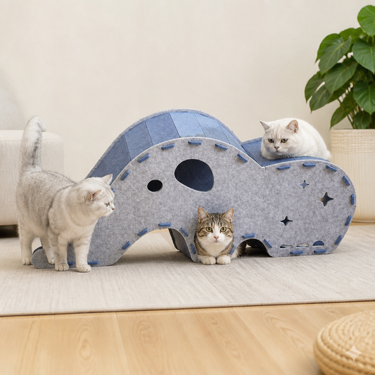 Elephant-Shaped Felt Cat Play Tunnel & Cozy Bed – Foldable and Connectable Design