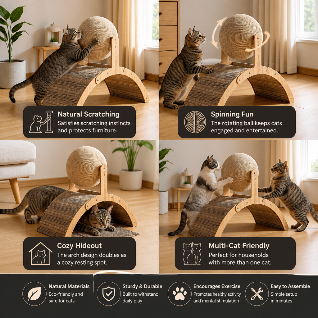 Interactive Ferris Wheel Cat Scratcher with Spinning Jute Ball
