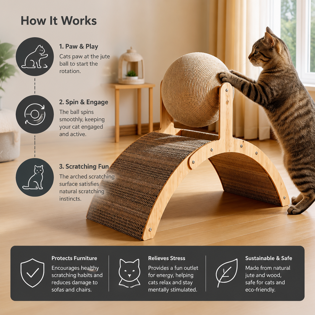 Interactive Ferris Wheel Cat Scratcher with Spinning Jute Ball