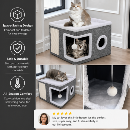 Modern Foldable Cat House with Double-Sided All-Season Cushion & Hanging Toys