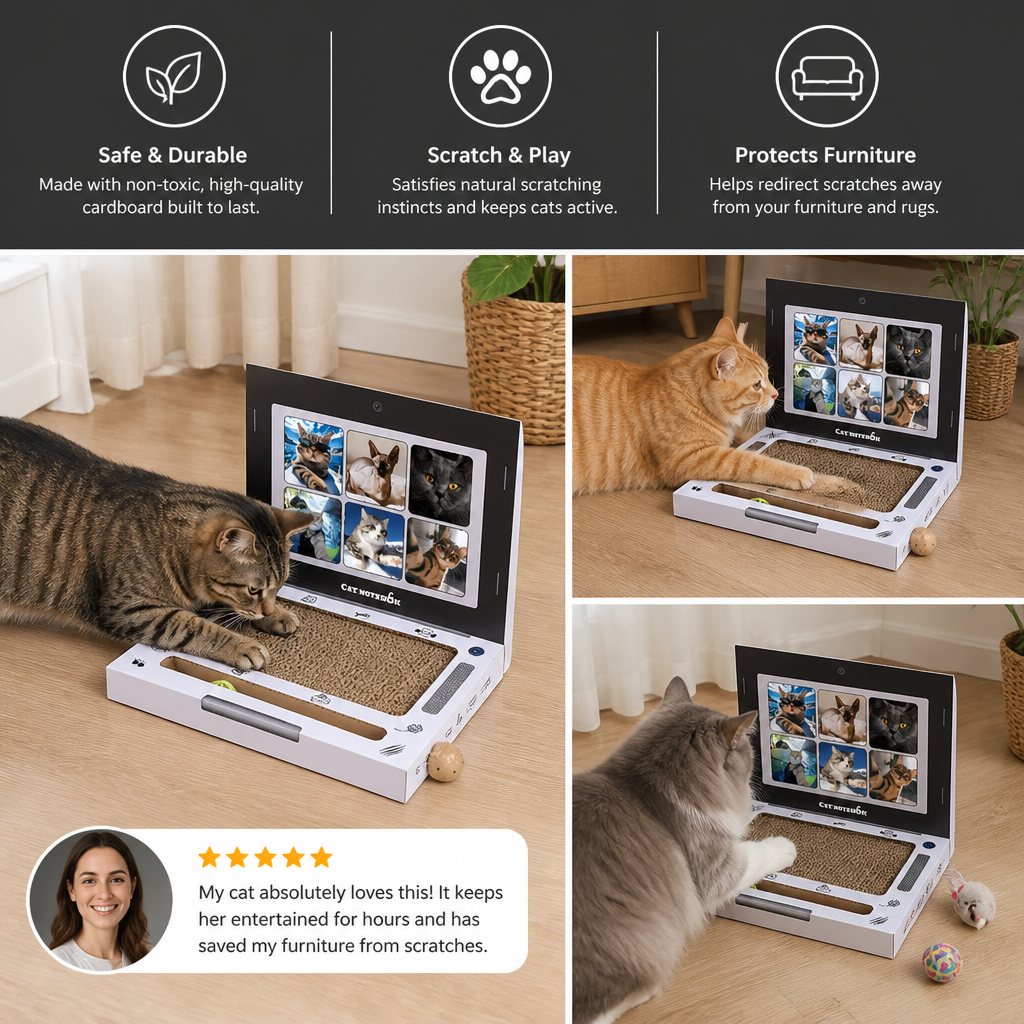 Cardboard Laptop Cat Scratcher & Interactive Toy